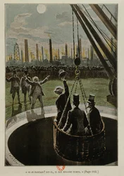 Abflug zum Mond, aus Von der Erde zum Mond von Jules Verne, veröffentlicht 1865