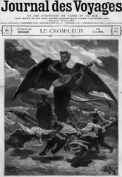 Legende von Bessarabien (Osteuropa): Crom Lech (Crom-Lech). Satan, der Balalaika spielt, führt Tänzer in einen endlosen Reigen. Gravur im „Journal des Voyages“ vom 26. März 1899.