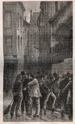 Die Plakate - die Pariser Bevölkerung wacht auf und findet an allen Wänden öffentliche Bekanntmachungen über den Staatsstreich vom 2. Dezember 1851 - in „Histoire d