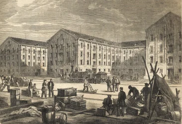 Die Docks von Rouen im Jahr 1866 - Gravur