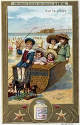 Liebig-Chromolithografie-Serie „Strandspiel“ von Kindern. 19. Jahrhundert