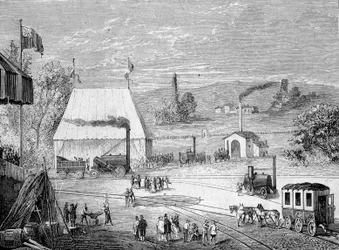 Lokomotivwettbewerb in Liverpool, Oktober 1829 - im „Album der Wissenschaft; berühmte Gelehrte; Große Entdeckungen“ 1896.