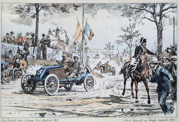 Louis Renault fährt im Rennen Paris-Madrid von 1903, ca. 1903