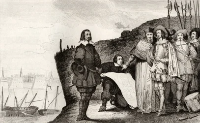 Ludwig XIII. (1602-43) bei der Belagerung von La Rochelle im Oktober 1628, aus 