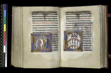 MS 300 f.198v-199r, Suffragium zum Kreuz und Suffragium zu den Engeln, aus dem Psalter und Stundenbuch der Isabella von Frankreich, Paris, ca. 1265-70