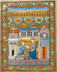 MS 300 fol.IIIv König David erhält die Nachricht vom Tod Absaloms, aus dem Psalter-Stundenbuch von Isabelle von Frankreich, ca. 1255