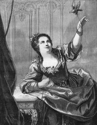 Madame du Favart, Justine du Ronceray (1727-1772) französische Komödiantin und Sängerin, Opfer von Avancen durch Maurice von Sachsen. Gravur in „Die Geschichte der Prostitution und Ausschweifung unter allen Völkern der Welt von der Antike bis zur Gegenwart