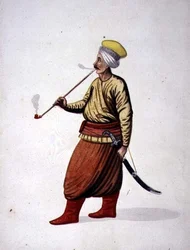 Mann, der eine Pfeife raucht, osmanische Periode, drittes Viertel des 18. Jahrhunderts