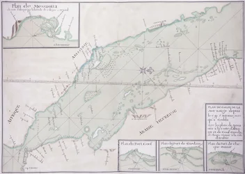 Manuskriptkarte des südlichen Teils des Roten Meeres vom Horn von Afrika und Jemen bis nach Dschidda, ca. 1740