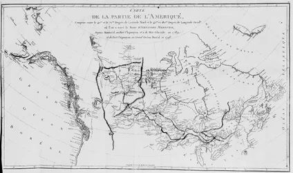 Karte von Nordamerika mit den Expeditionen von Sir Alexander Mackenzie in den Jahren 1789 und 1798 zum Nordpolarmeer