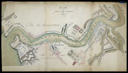 Karte des Hafens und Arsenals von Brest im Jahr 1754.