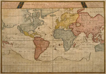 Karte der Welthandelsrouten, Kartographie von Pierre Duval, veröffentlicht 1686, Paris (Farbstich)
