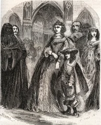 Marie de Medici (1573-1642), Königin von Frankreich und Regentin des Königreichs mit ihrem Sohn Ludwig XIII. auf dem Weg nach Notre-Dame de Paris - in „Histoire de France“ von L.-P. Anquetil