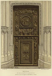 Holzmedaillon geschnitzt von Jean Goujon in der Tür der Kirche Saint-Maclou, Rouen