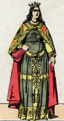 Merowingische Dynastie: Porträt von Königin Clothilde, Ehefrau von Dagobert III. Epinal-Bildgebung Ende des 19. Jahrhunderts. Private Sammlung.