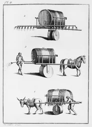 Methode zur Bewässerung von essbaren Pflanzen im großen Maßstab, Illustration aus Observations sur la Physique, sur l