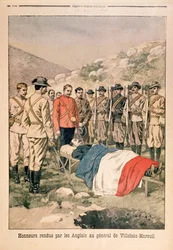 Militärische Ehren für General Georges de Villebois-Mareuil (1847-1900) durch die Briten auf dem Friedhof von Boshof, Illustration aus Le Petit Journal, 29. April 1900