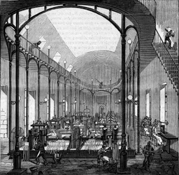 Münzherstellung: Walzen und Schneiden. Stich in „Le Monde Illustré“, Nr. 145 vom 21. Januar 1860.