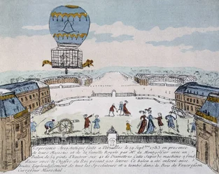 Montgolfiers erster Flug eines tierbesetzten Aerostats organisiert in Versailles, 19. September