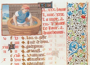 Ms 134 September: Trauben stampfen, aus einem Stundenbuch