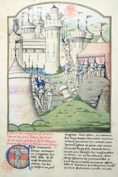 Ms 1560 Eroberung Jerusalems im Jahr 1099 durch Gottfried von Bouillon und die Kreuzfahrer während des Ersten Kreuzzugs, Miniatur aus Fleur des Histoires