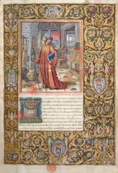 Ms. 1581 f. 001 Flavius Josephus in seinem Arbeitszimmer, Illustration für das Prolog der Antiquitates Judaicae von Flavius Josephus, ca. 1503