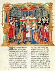 Ms 18 f.185v Hochzeit von Maria von Burgund und Maximilian I., Kaiser von Österreich, aus den Memoiren von Philippe von Commines (1445-1509)