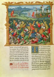 Ms 18 f.73v König Edward III. führt Krieg in der Schlacht von Crecy im Jahr 1346, aus den Memoiren von Philippe von Commines (1445-1509)
