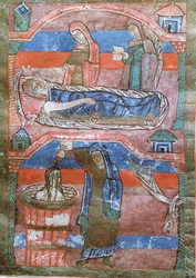 Ms 250 Wassersüchtige Frau geheilt durch die Bäder von St. Radegund, aus Das Leben von St. Radegund