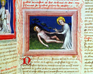 Erschaffung Adams, aus der Bible des Grands Augustins, 1494