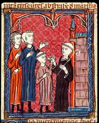 Ein Kind wird von seinen Eltern in ein Kloster gebracht, aus Decrets de Gratien