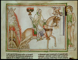 Ms 422 fol.22r Die Öffnung des vierten Siegels: Der Tod reitet das fahle Pferd