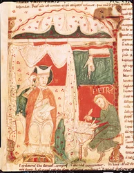 Papst Gregor I. der Große (ca. 540-604) diktiert das Buch Hiob seinem Schreiber Peter, aus Moralia in Job von Papst Gregor dem Großen