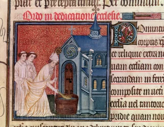 Ms Latin 962 Fol.63 Bischof weiht eine Kirche, aus dem Pontifikale von Sens