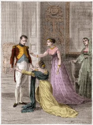 NAPOLEON Bonaparte (1769-1821), Kaiser von Frankreich, gewährt Madame de Polignac die Gnade des Lebens ihres Mannes (Jules Armand (Jules-Armand), Prinz de Polignac)