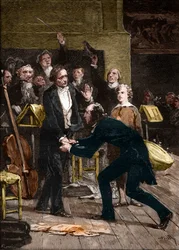 Niccolo Paganini und Hector Berlioz nach einer fantastischen Aufführung einer Symphonie