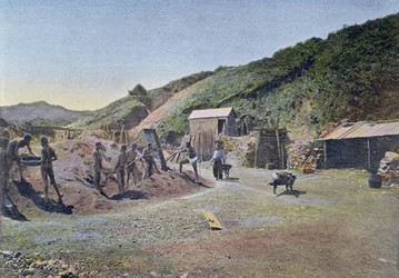 Nickelminen an der Ostküste von Neukaledonien, graviert von Gillot, ca. 1900