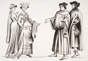 Edle Dame und Ehrendame und zwei Bürger, nach einer Miniatur in 