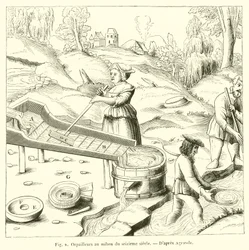 Goldwäscher im 16. Jahrhundert (Gravur)
