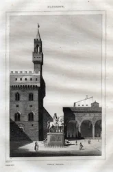 Palazzo Vecchio in Florenz - Piazza della Signoria - Gravur aus 