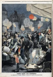Paris im Dunkeln - Die Umgebung des Place de Clichy, am Abend des Elektrikerstreiks - „Le petit Journal“, März 1907 (Gravur)