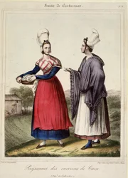 Bäuerinnen in der Nähe von Caen - Lithografie