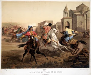 Persische und kurdische Scharmützel in Armenien - Lithografie