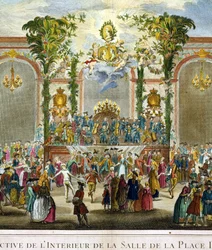 Perspektivische Ansicht des Innenraums des Zimmers des Place Dauphine