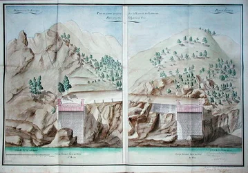 Plan für den Bau einer Steinbrücke über den Liamone-Fluss in Korsika