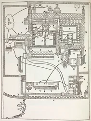 Plan des Benediktinerklosters in Canterbury im 12. Jahrhundert, aus Militär- und Religionsleben im Mittelalter von Paul Lacroix, veröffentlicht in London ca. 1880