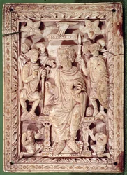 Plakette, die König David auf dem Thron zeigt, aus Reims, 9.-10. Jahrhundert
