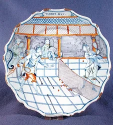 Teller bemalt mit einer Tennisszene