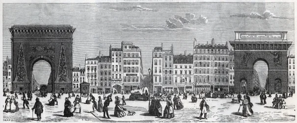 Porte Saint-Denis und Rue Faubourg Saint Denis - Porte Saint Martin und Rue Faubourg Saint-Martin Gravur in „Tableau-de-Paris“ von Edmond Texier (1815-1887)
