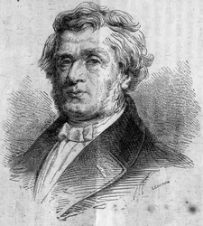 Porträt von Alphonse Lavallée (1791-?), Geschäftsmann aus Nantes, Gründer der École Centrale des Arts et Manufactures (oder École Centrale Paris), die Ingenieure ausbildet. Gravur in "Le Monde Illustré" Nr. 346 vom 28. November 1863